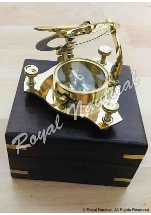 Brass Sundial Compass With Wooden Box