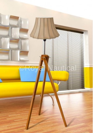 Classic Teak Wood Tripod Floor Lamp