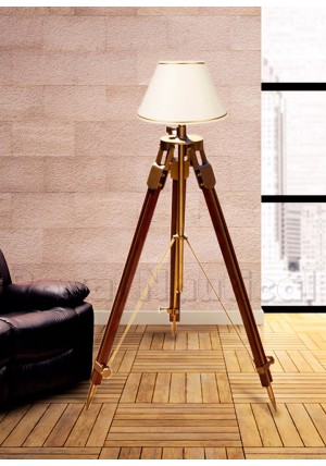 Antique Rustic Wooden Tripod Floor Lamp