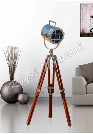 Brown & Chrome Mini Spot Light With Adjustable Tripod Table Lamp